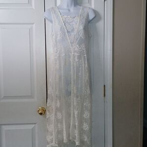 SEEENSE white lace dress coverup Sz M EUC